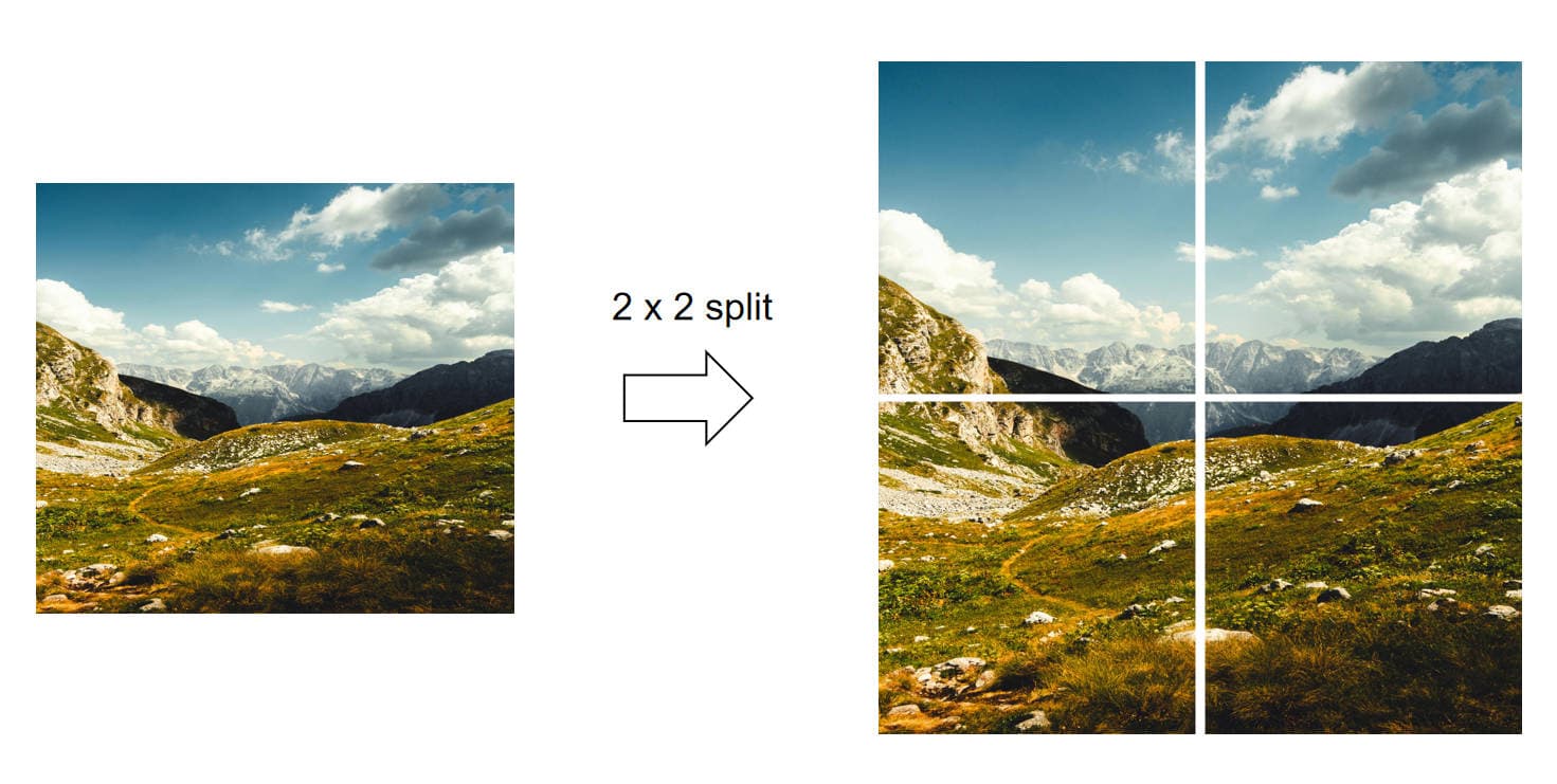 2x2 Grid Split Demo - Split one image into 4 perfect squares