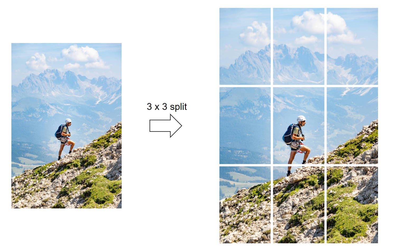 3x3 Grid Split Demo - Split one image into 9 perfect squares